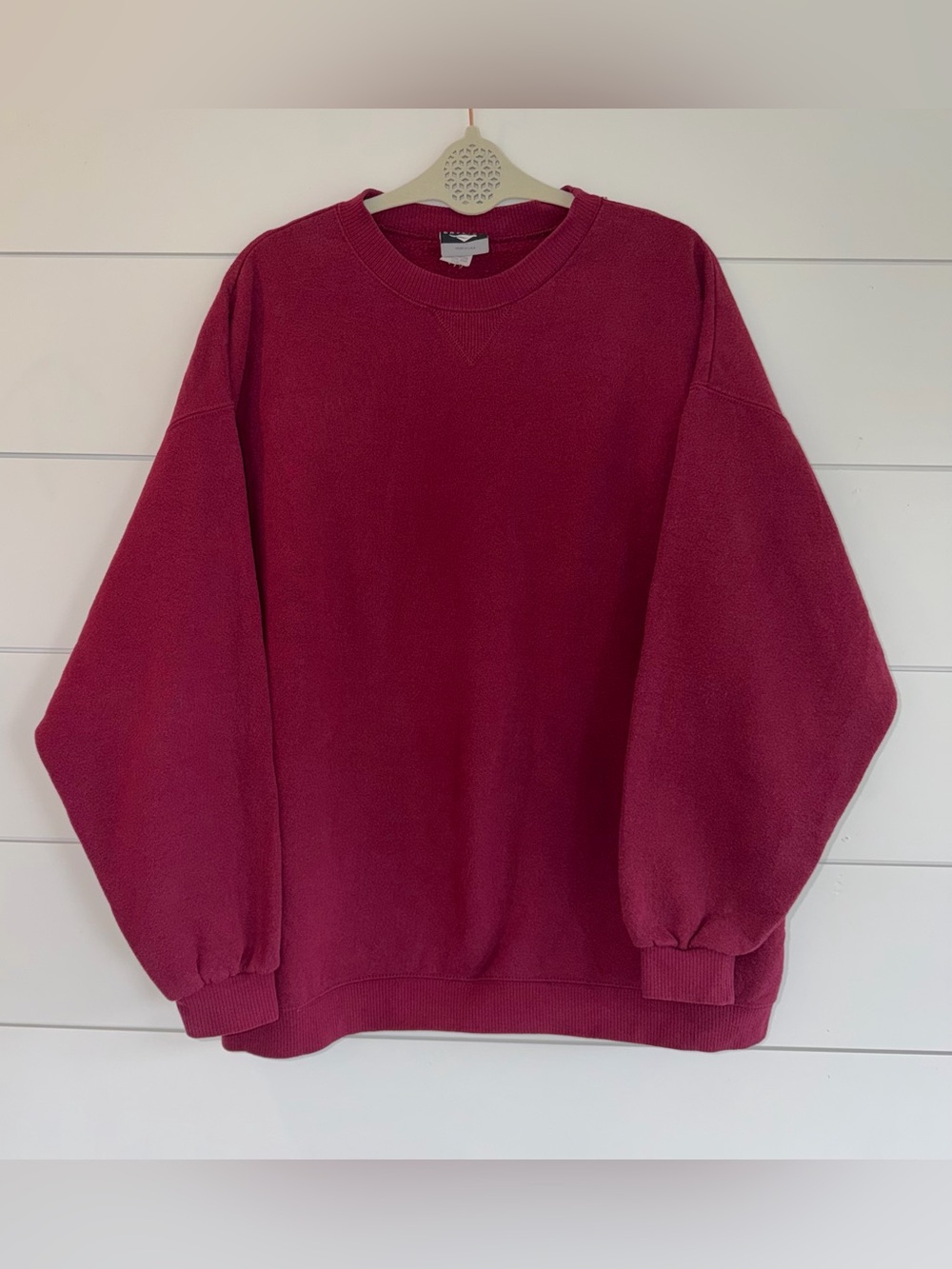 VTG 90s Cheetah Blank Crewneck Sweatshirt XL Maroon Distressed Faded Made In USA
